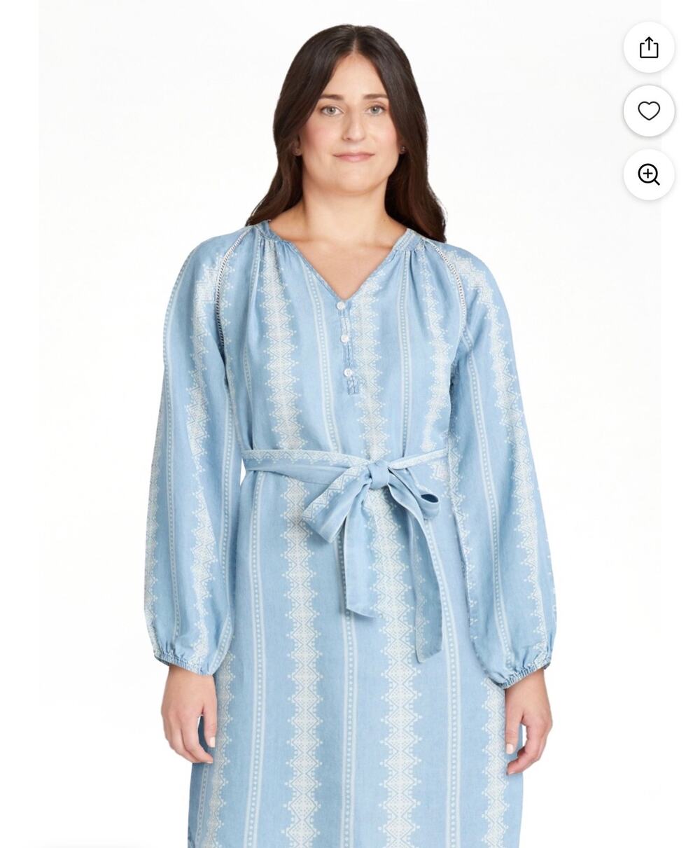 The Pioneer Woman Belted Shirt Denim Dress size Large with Lattice Trim
